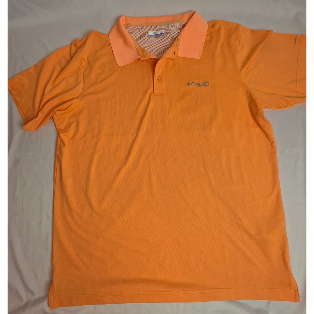 Columbia PFG Mens Perfect Cast Polo Shirt Orange Omni-Shade Fishing Large FM1038